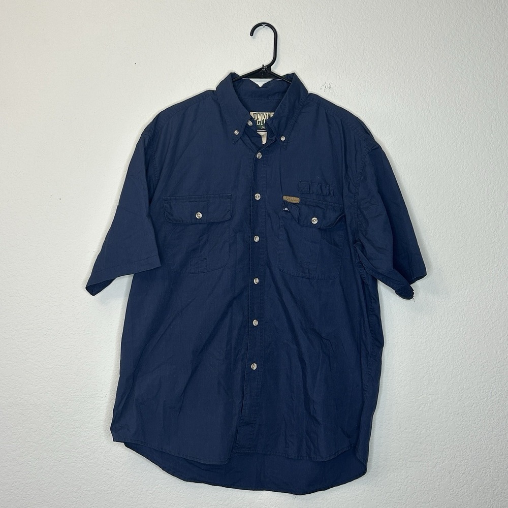 VTG Teton Woolrich Men's Short Sleeve Navy Blue Button Down Utility Shirt Size L